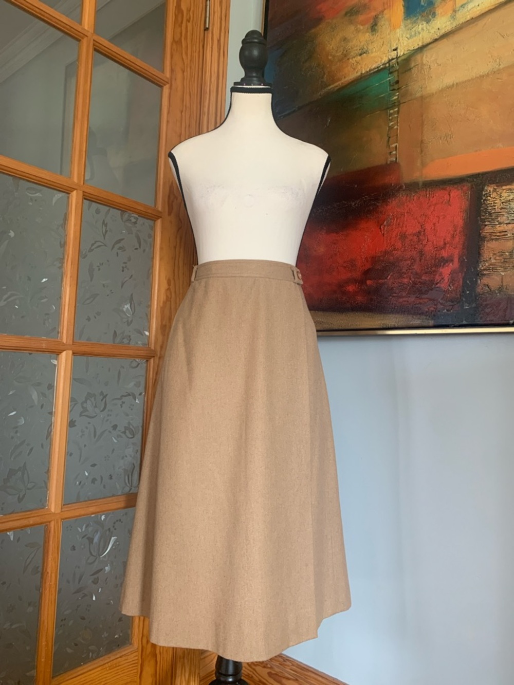 Vintage Camel Colour Wool Blend Midi Wrap Skirt with Pockets!!!! Sz M